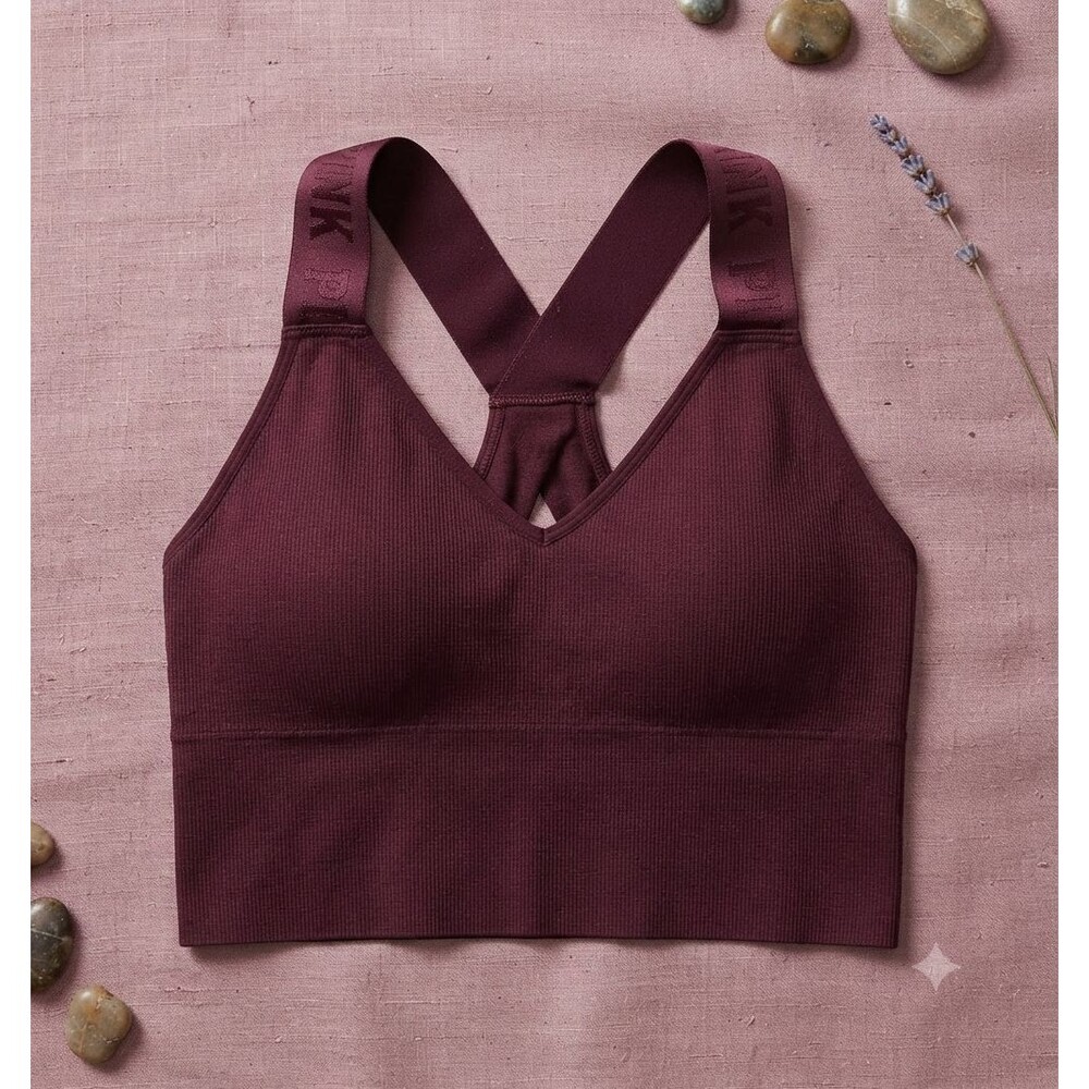 PINK Victoria’s Secret Sport Bra Burgundy Racerback Size S Logo Straps Active